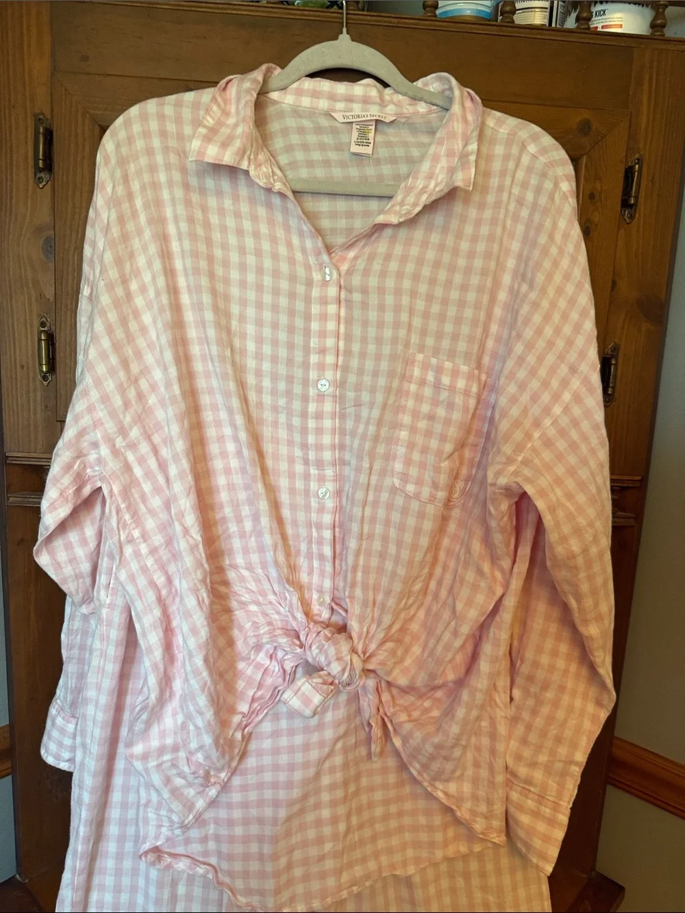 Victoria's Secret Pink Checkered Button Down PJ Pants Set Size LL